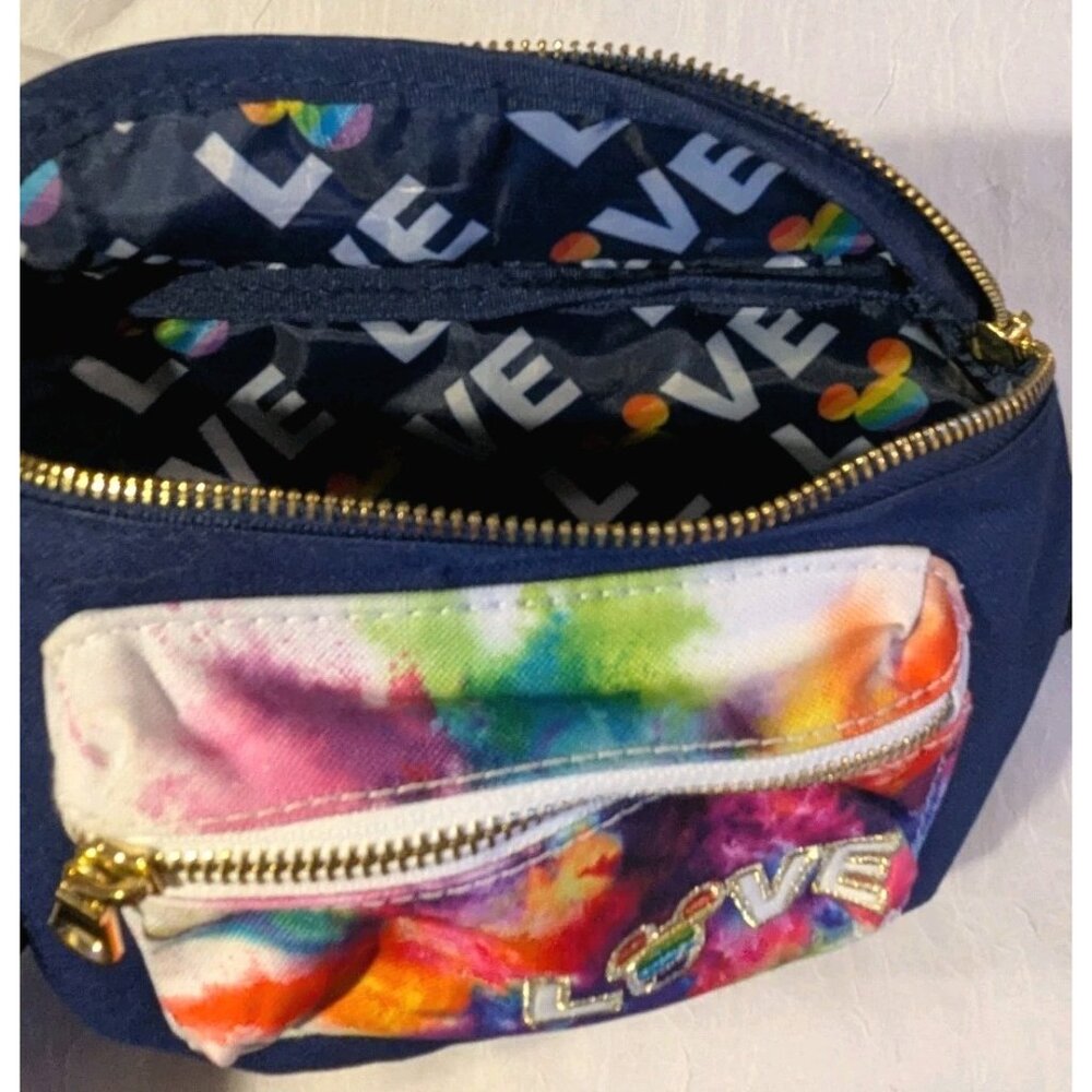 Disney Store Love Waist Bag Mickey Fanny Pack Rainbow Tie Dye Pride Sling Mouse - Picture 5 of 16